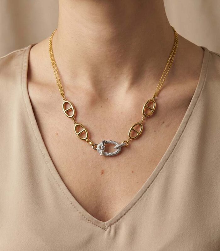 Crystal CD Double Chain Necklace